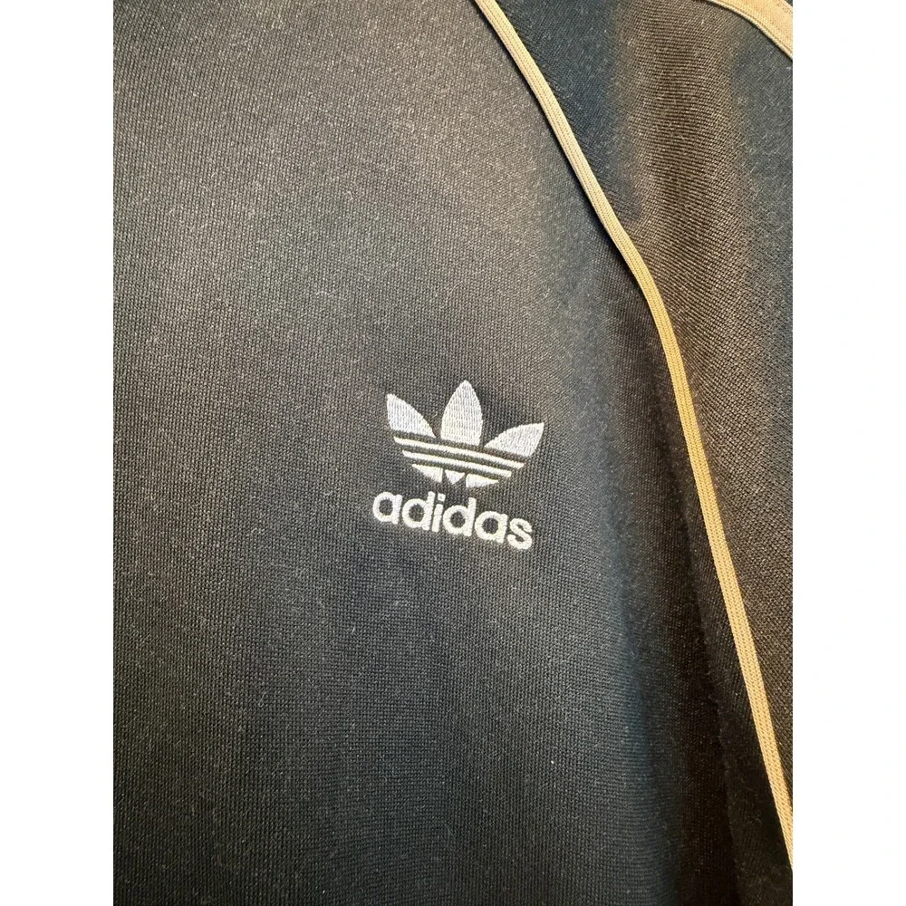 Adidas Originals Mens XL Track Jacket Black Tan Three Stripe Trefoil Full Zip